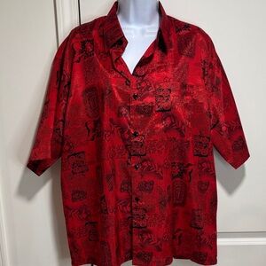 Red Floral Men's Casual Button Down Shirt